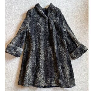 Persian Lamb Black Italian Designed, curly lamb fur coat for woman, below knee